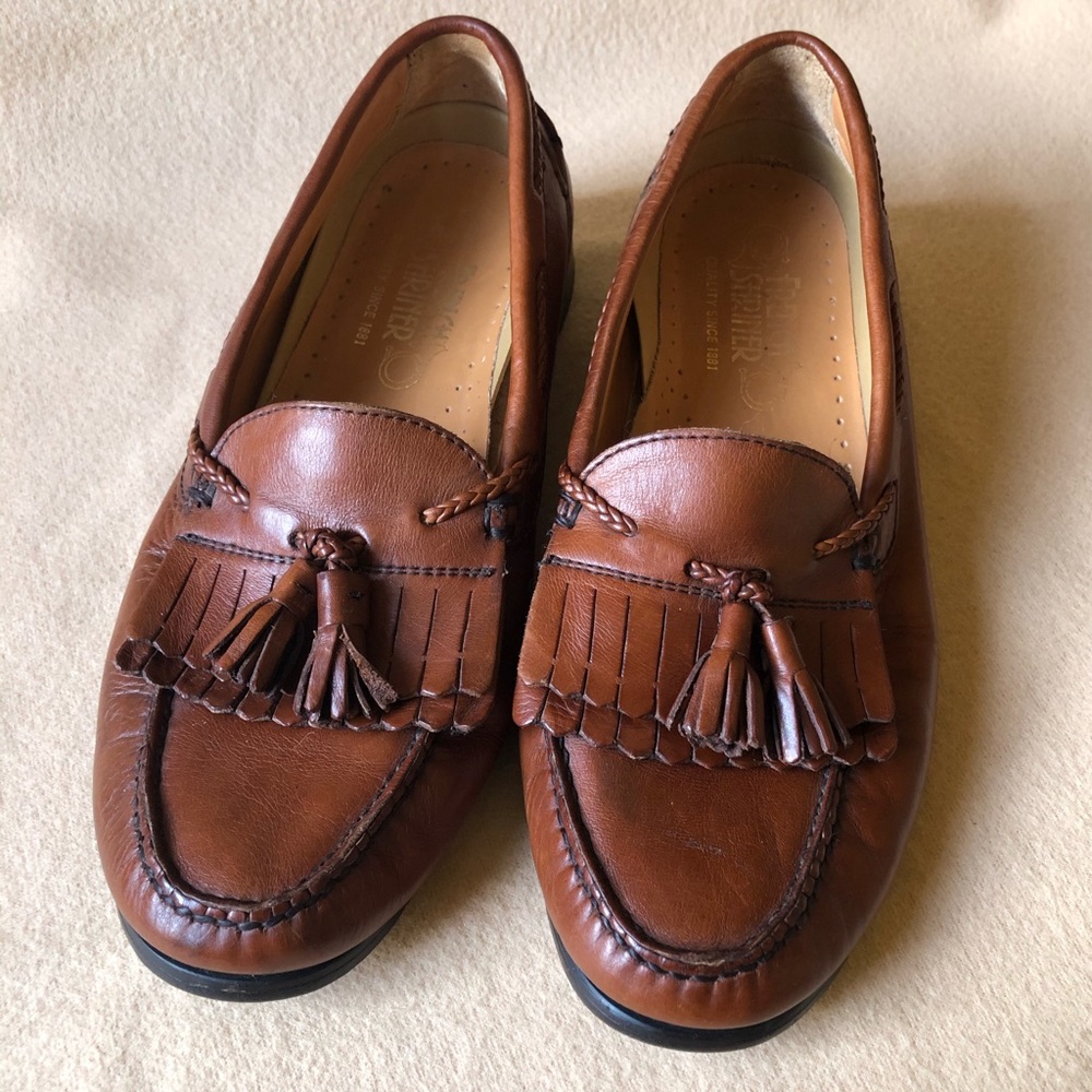 French Schriner Leather Brown Tassel Loafers 9.5 W